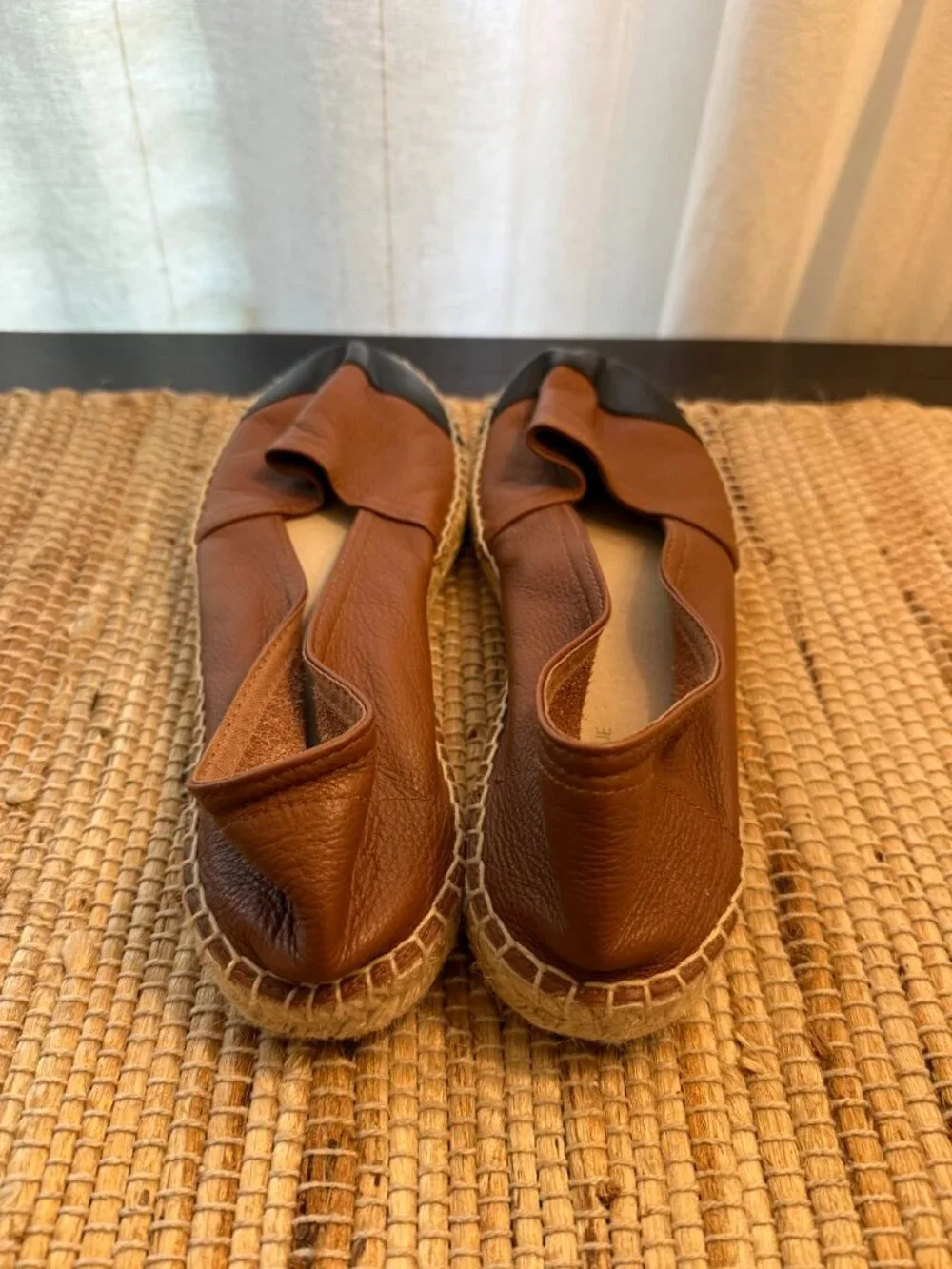 Women's Saks Fifth Avenue Leather Espadrilles Black and Brown Size 10